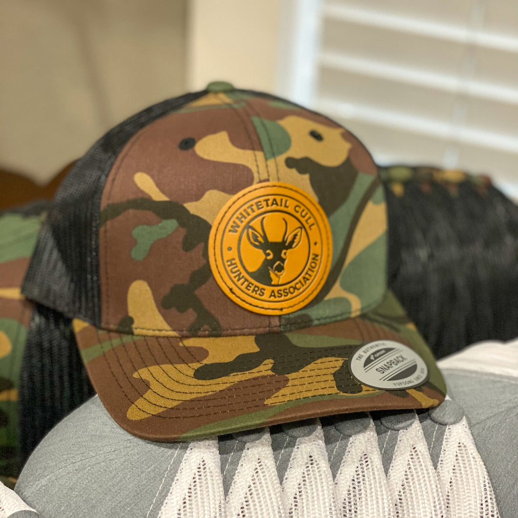 Whitetail Cull Hunters Association - Leather Patch Hat - Bent Brim Cap